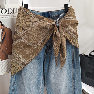 天猫精品韩国三角巾屁帘女秋冬牛仔裤叠穿配饰头巾搭配裙子腰封遮