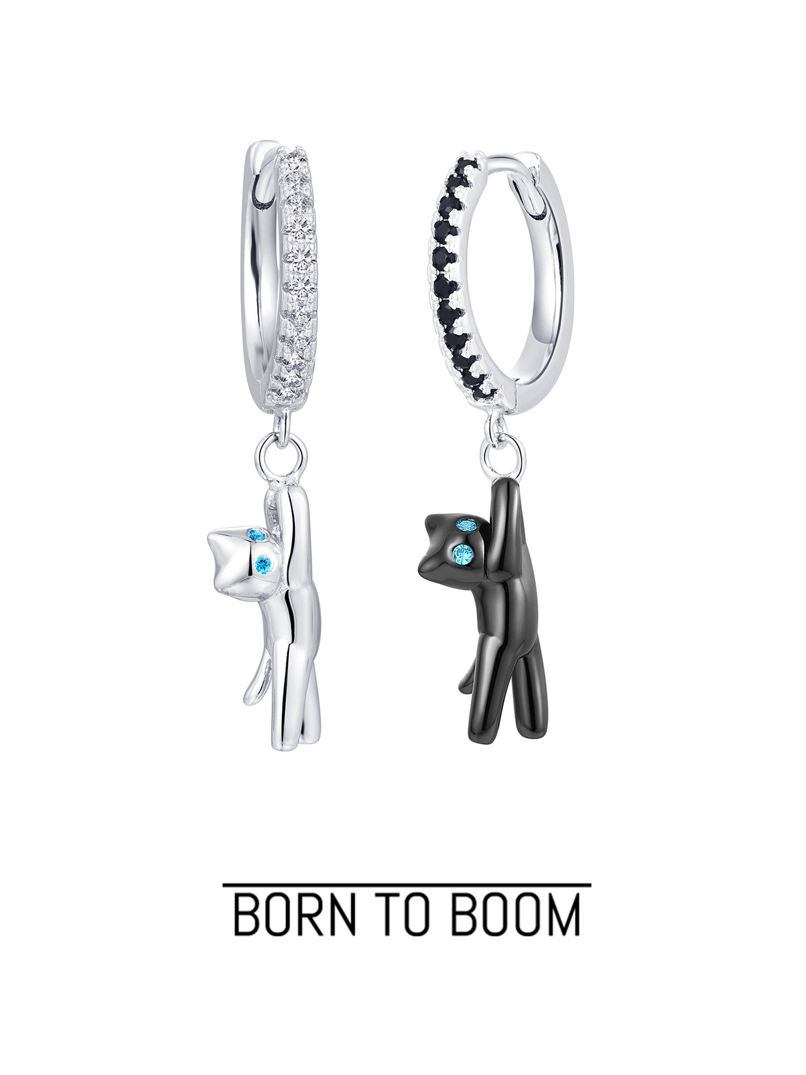 可爱925纯银猫咪吊坠耳环夏日