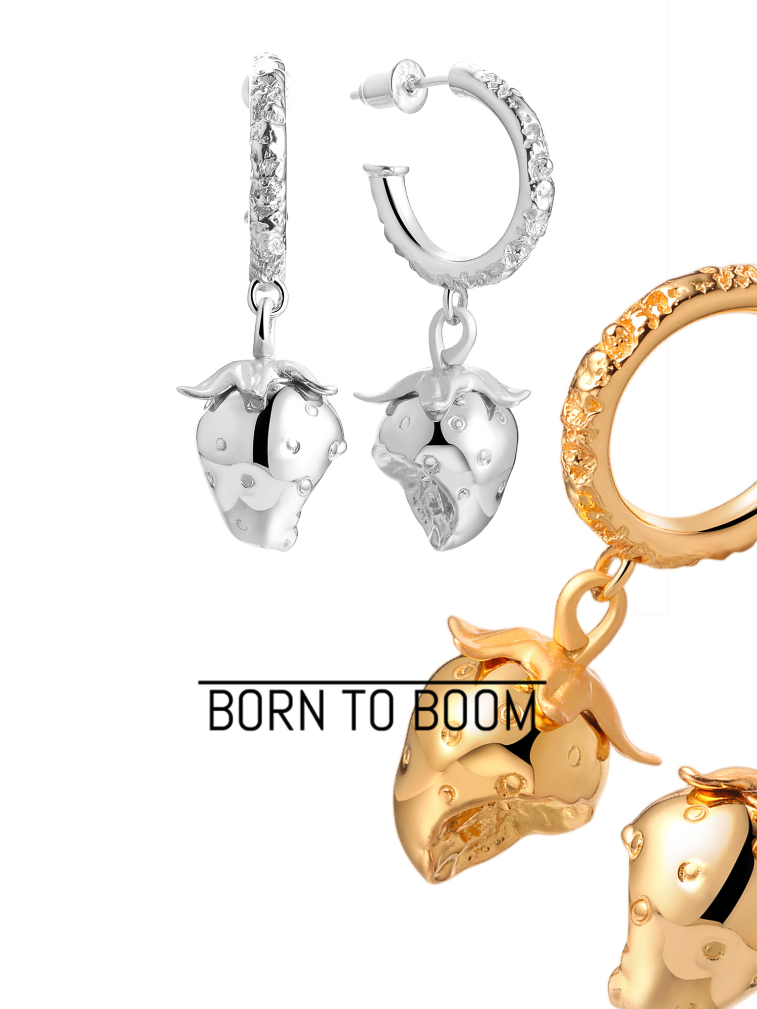 born to boom 士多啤梨 草莓吊坠纯银耳环 男女中性小众原创设计