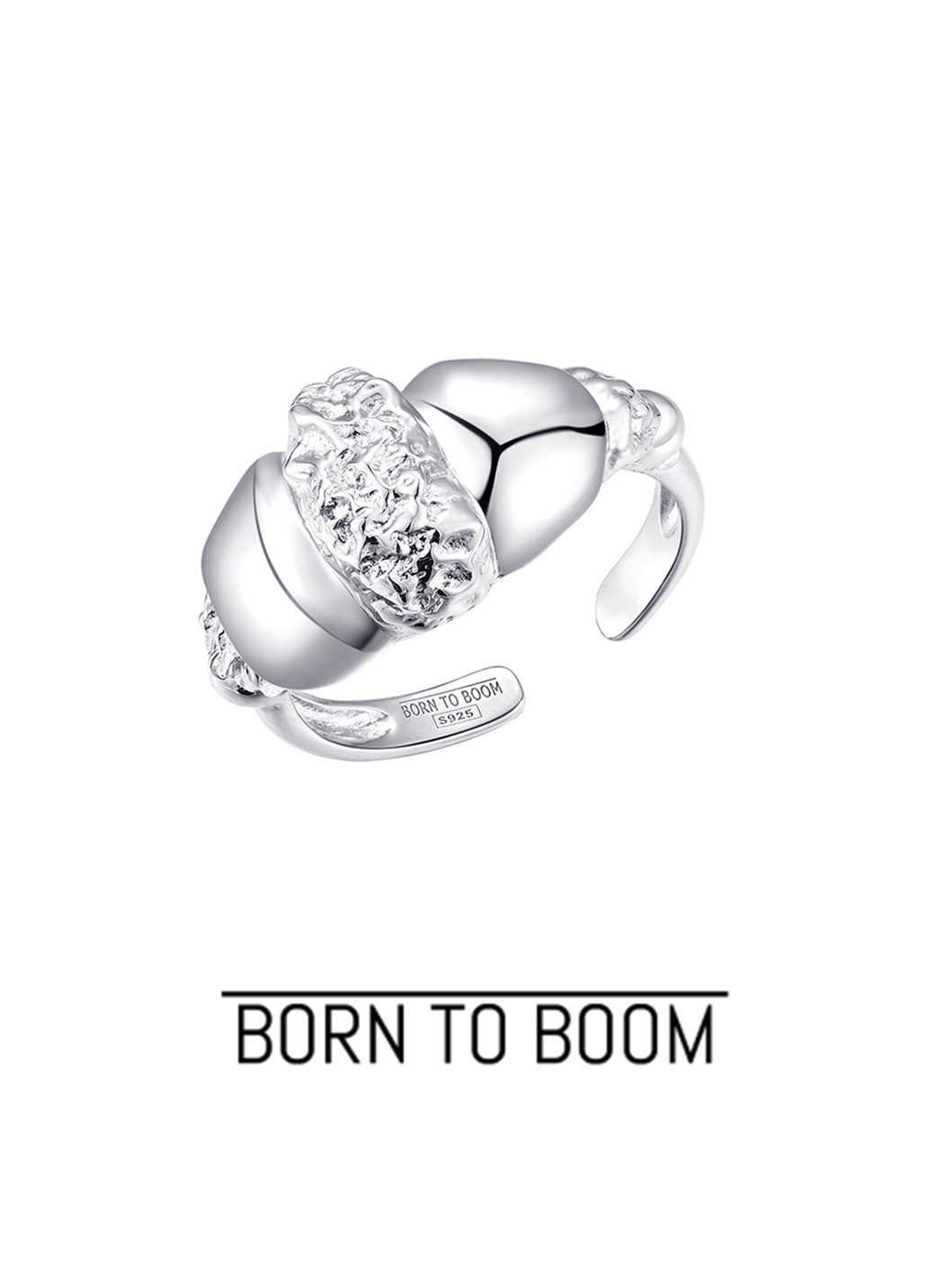 BORN TO BOOM 可颂系列 肌理羊角包925纯银开口男女气质简约戒指