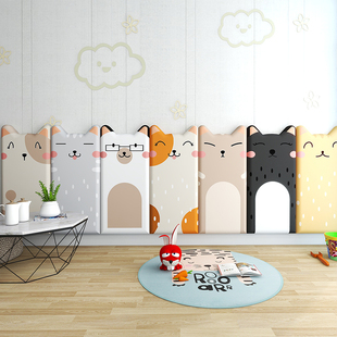 榻榻米墙围软包贴卡通儿童房猫耳朵床头床围防撞背景墙贴自粘靠背