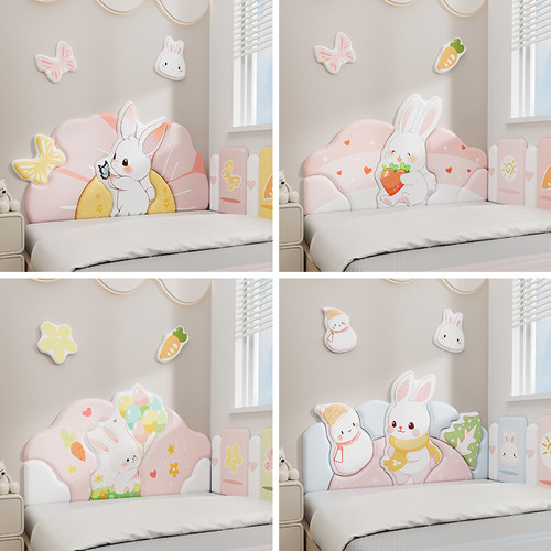 女孩卧室榻榻米软包床头墙围靠背