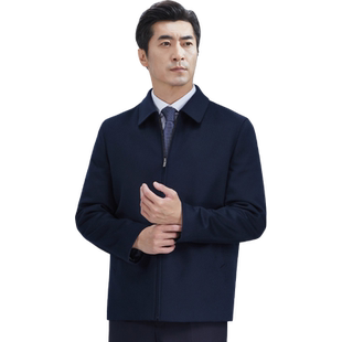 红都新款加厚粗纺羊毛夹克男士中老年翻领商政可拆鹅绒内胆茄克衫