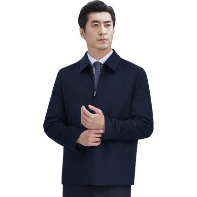 红都新款加厚粗纺羊毛夹克男士中老年翻领商政可拆鹅绒内胆茄克衫