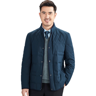 红都羽绒服男中老年商务休闲立领短款按扣冬季男装羽绒外套防寒服