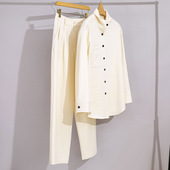 高端25春季 汉麻衬衫 老钱风两件套透气宽松显瘦女装 套装 阔腿裤