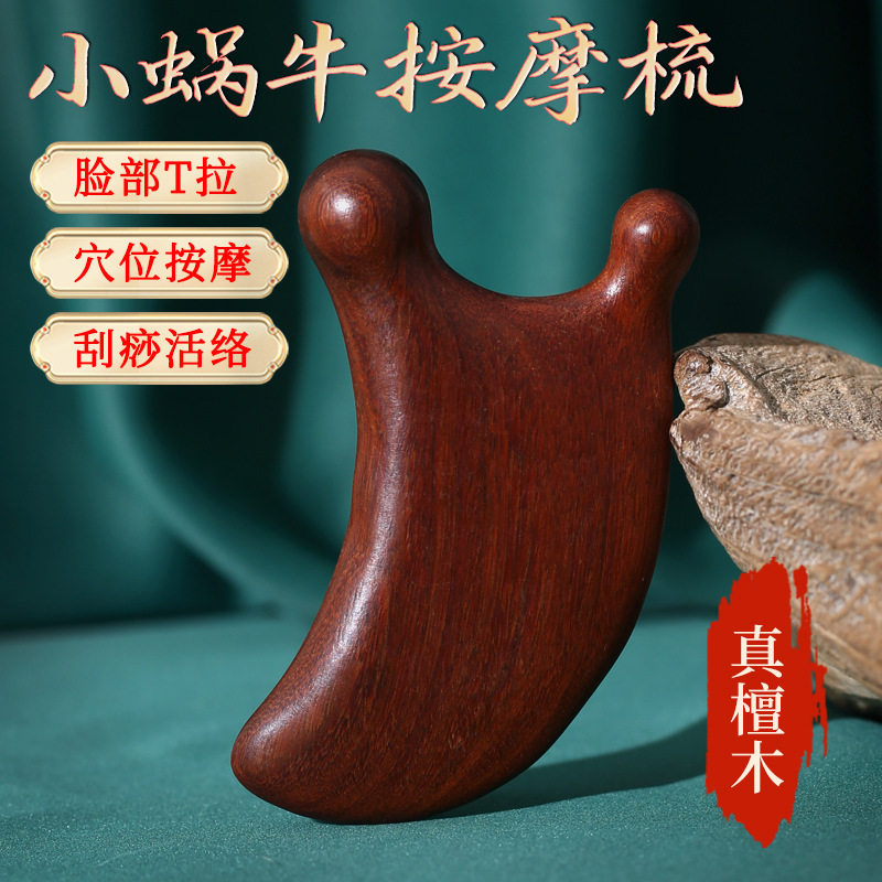 真檀木小蜗牛按摩器刮鼻器下颌线眼周按摩梳子刮痧头皮按摩经络梳