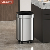 厨房垃圾桶家用2026新款 高颜值带轮可移动大容量双层免弯腰不锈钢