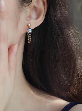 蚊香盘耳夹无耳洞女蓝色锆石链条耳饰新款气质简约高级小众设计感