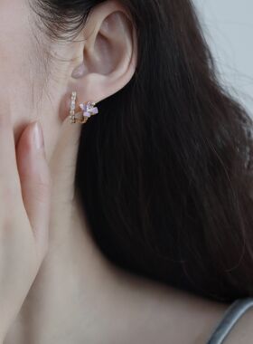 G大调 蚊香盘耳夹女无耳洞锆石紫色花朵耳饰新款茶系超仙高级感