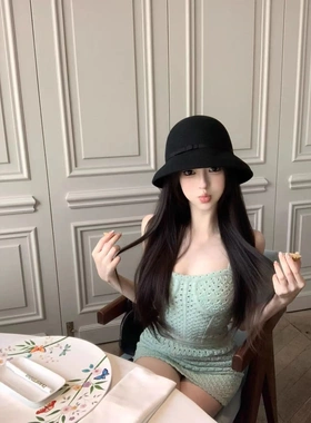 woppei 性感镂空钩花设计编织针织吊带裙千金感修身显瘦连衣裙