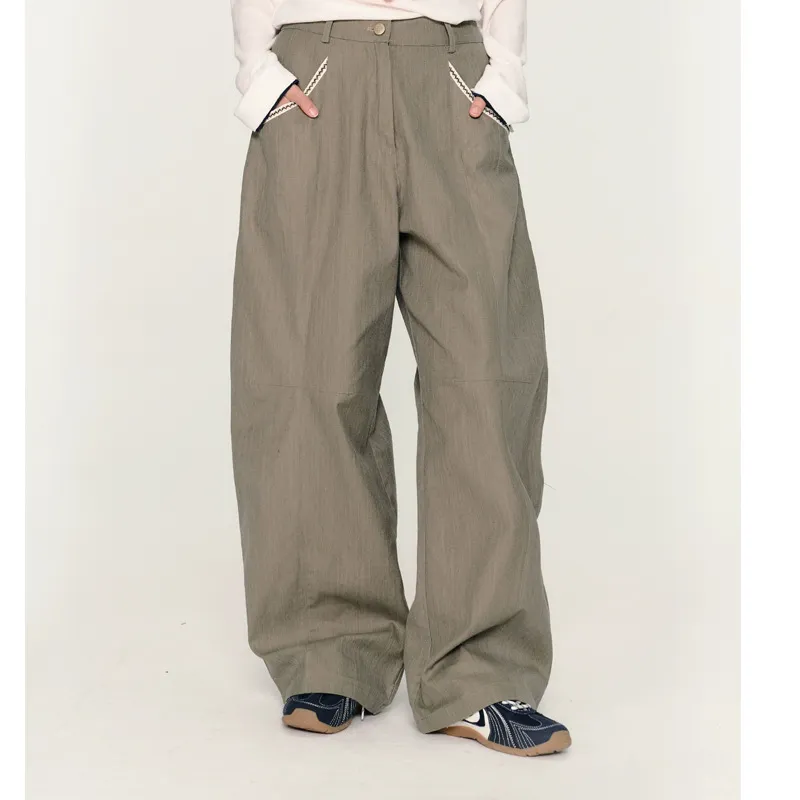 25aw “绿野踪迹”休闲阔腿裤子拼接显瘦气质感弯刀裤长裤