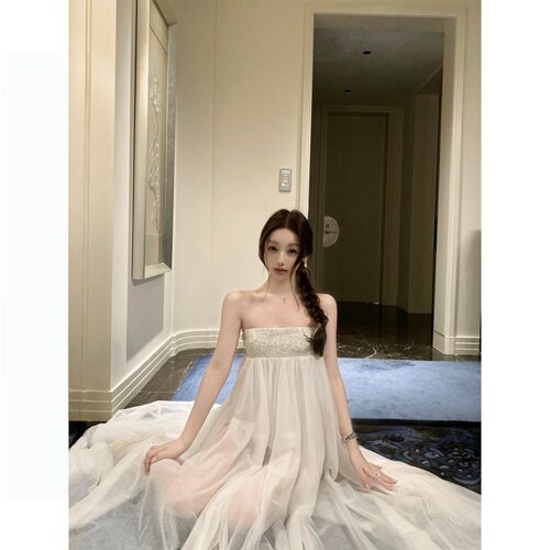 板栗可可Bankelili'古典coco'抹胸飘带蕾丝网纱连衣裙礼服生日裙