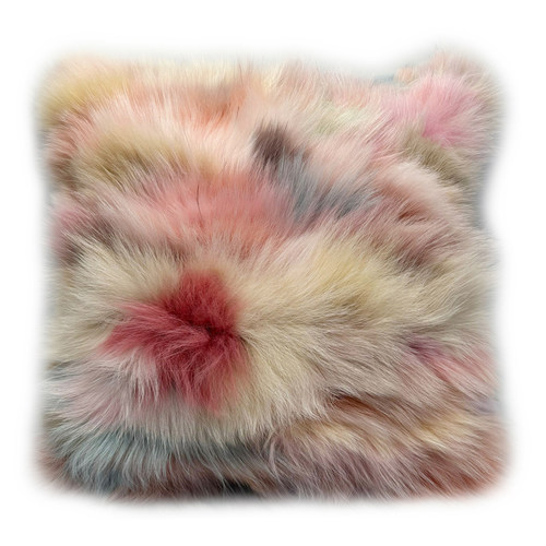 低饱和度拼色狐狸毛抱枕车内客厅