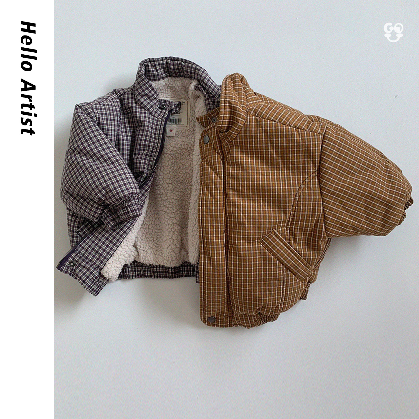 复古格纹保暖羊羔毛夹克外套大童