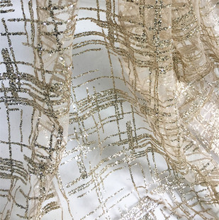 金银色网纱烫金烫片方格子亮片面料婚礼服表演服舞蹈服亮片布料