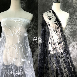戛纳花仙子立体网纱雪纺花朵连衣裙面料网纱蕾丝绣花设计师布料