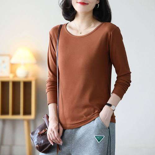 长袖百搭薄款纯色棉+氨纶