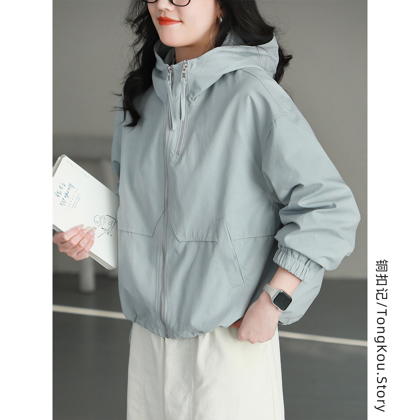 铜扣记连帽外套女休闲百搭宽松显瘦春季新款韩版纯色长袖风衣女,女装/女士精品,短外套,淘宝优惠券,粉丝福利购,淘宝优惠卷