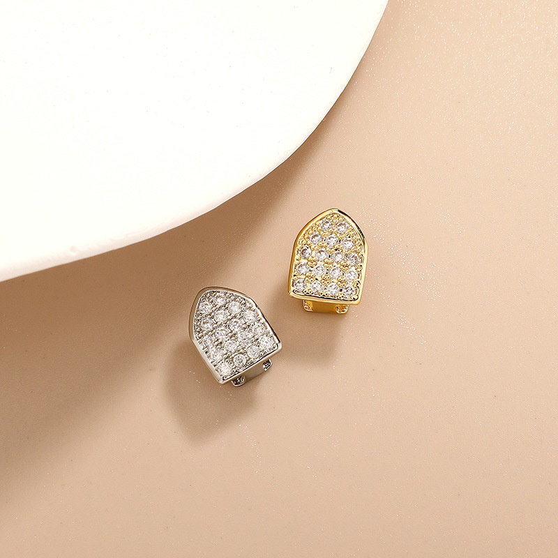 新款微镶锆石单颗金牙套 teeth grills rapper饰品嘻哈牙套厂家