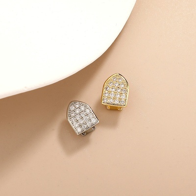 新款微镶锆石单颗金牙套 teeth grills rapper饰品嘻哈牙套厂家
