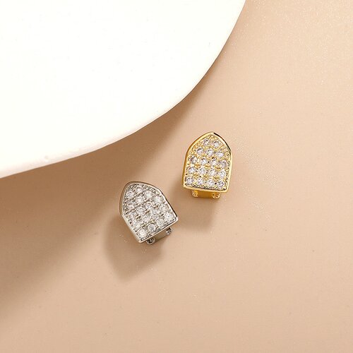 新款微镶锆石单颗金牙套 teeth grills rapper饰品嘻哈牙套厂家