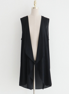 2025夏薄款雪纺马甲女中长款z无袖坎肩开衫马夹不规则加大码叠穿