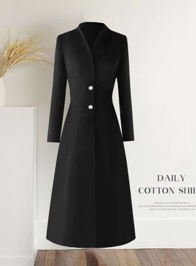 7590时尚加厚羽绒内胆西装裙女长款毛呢大衣2025新款秋冬修身外套