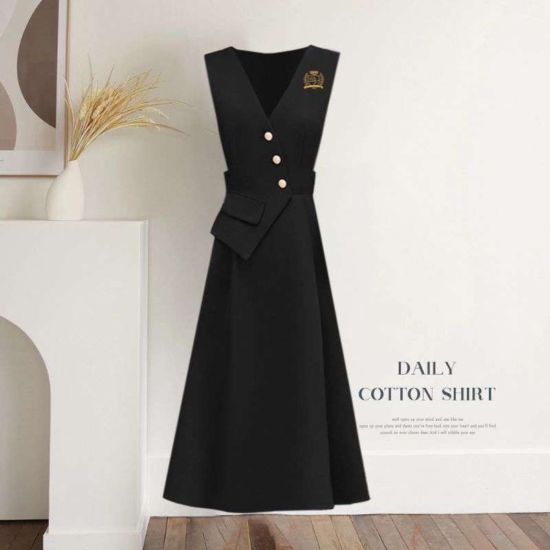 QMR秋冬长款马甲连衣裙法式气质