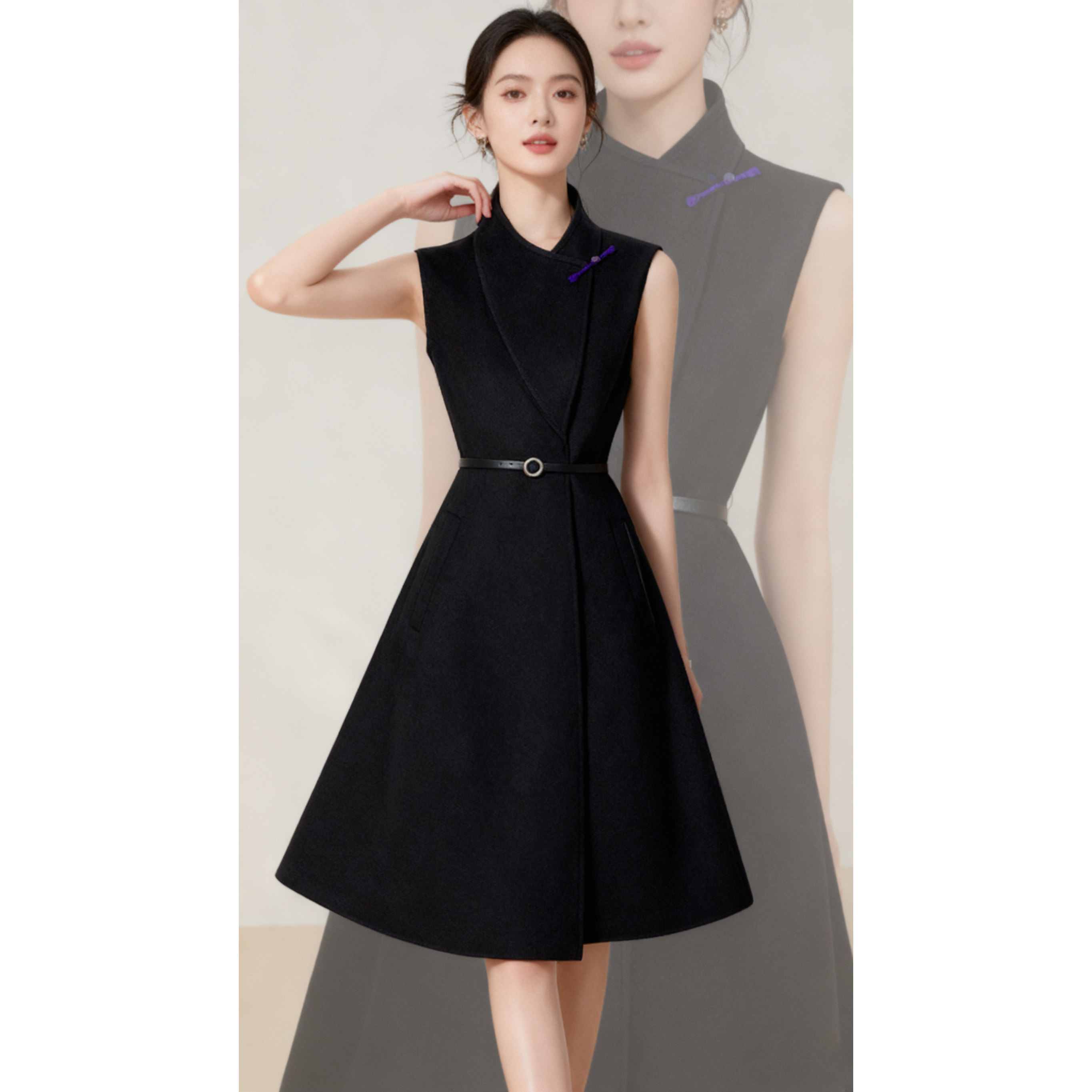 7974黑色无袖连衣裙女中长款收腰气质背心裙成熟优雅风马甲裙,女装/女士精品,连衣裙,淘宝优惠券,粉丝福利购,淘宝优惠卷