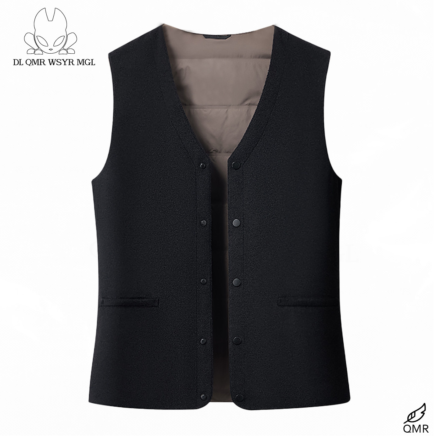 羊毛呢轻薄羽绒单排扣V领马甲