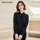 衬衫 木耳边黑色长袖 女气质设计感通勤小个子上衣 新款 风笛2024秋季