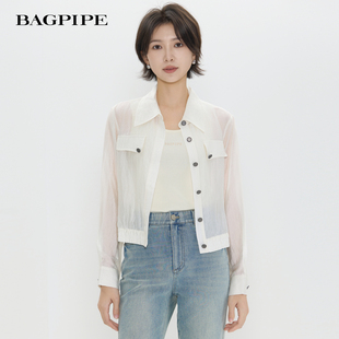 女轻奢设计感减龄洋气白色衬衣短款 衬衫 上衣 新款 风笛2026春季