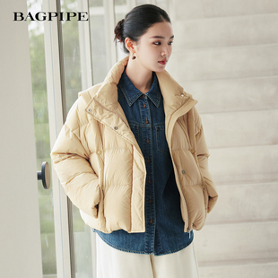 风笛2025冬季新款短款立领泡芙羽绒服小个子保暖鹅绒面包服外套