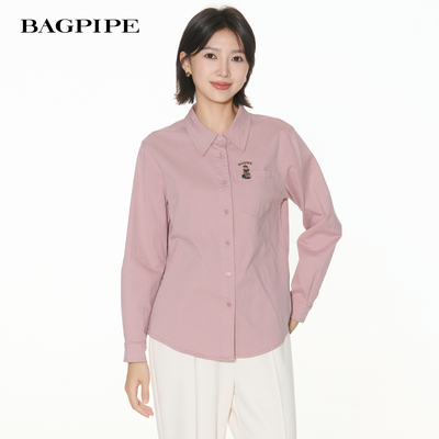 风笛2025冬季新款棉质翻领长袖衬衫叠穿亮色系衬衫通勤单排扣衬衫