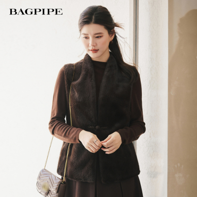 风笛2025冬季新款一粒扣加厚保暖皮毛一体大衣女马甲背心休闲百搭