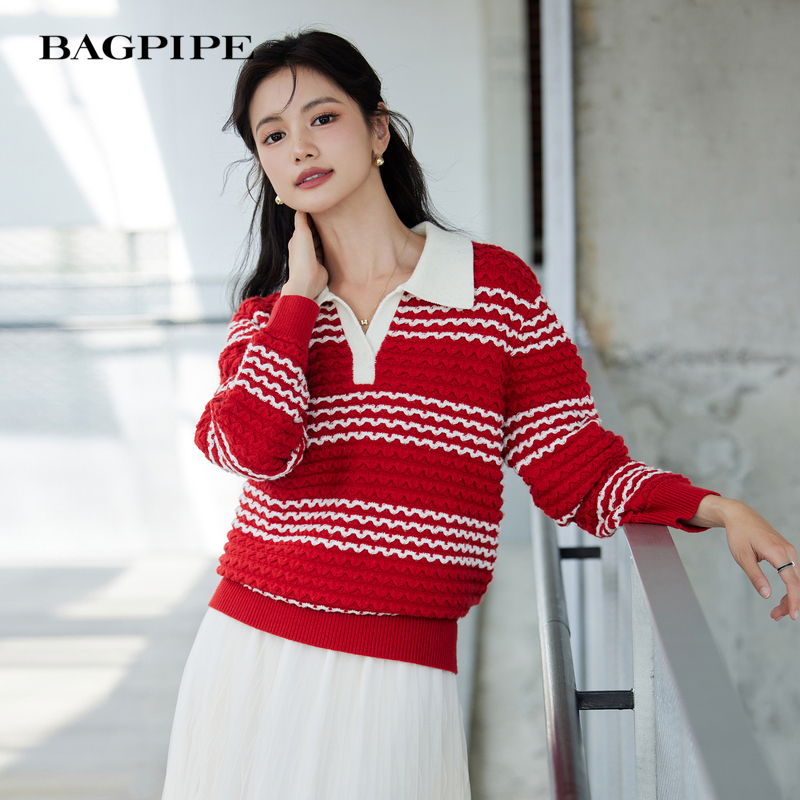 半开领拉链翻领毛衣百搭