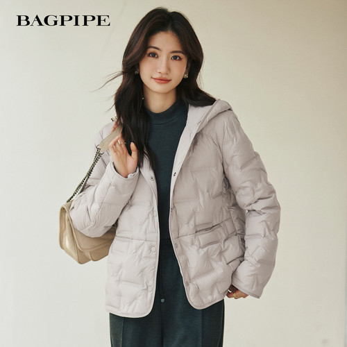 风笛2025冬季新款连帽短款90白鹅绒羽绒服保暖显瘦百搭外套女