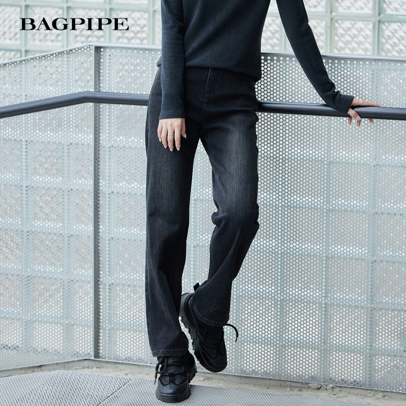 梨形友好｜风笛高腰阔腿牛仔裤女2025年秋冬新款复古宽松显瘦裤