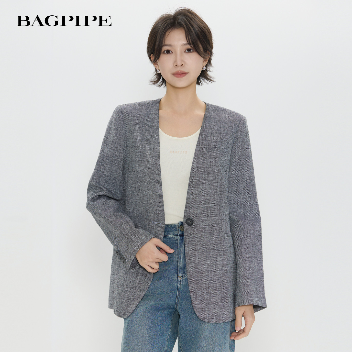 风笛春季新款通勤休闲复古文艺西装外套女韩版设计感舒适外套