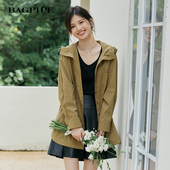 中长款 风笛2025春季 新款 连帽风衣外套女宽松显瘦休闲百搭拉链外衣