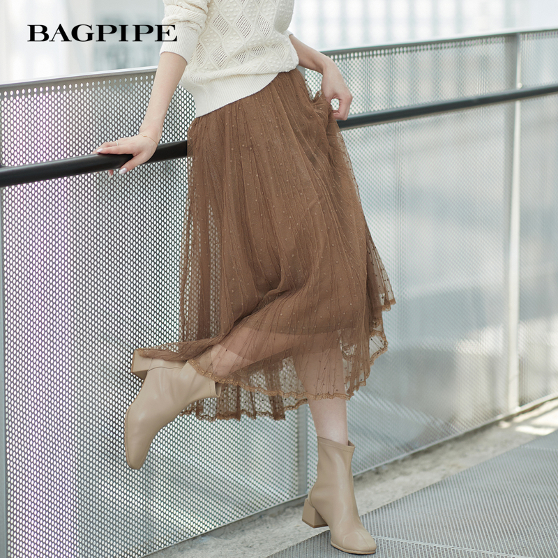 风笛2024冬季新款植绒波点半身裙