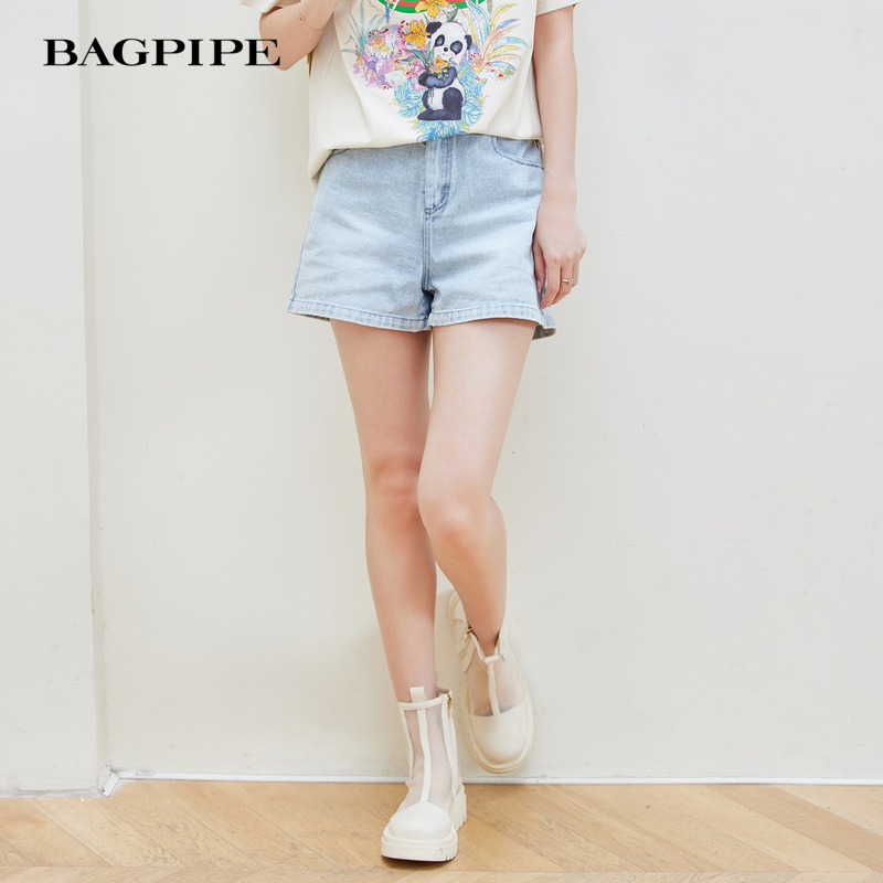 风笛高腰牛仔短裤阔腿裤