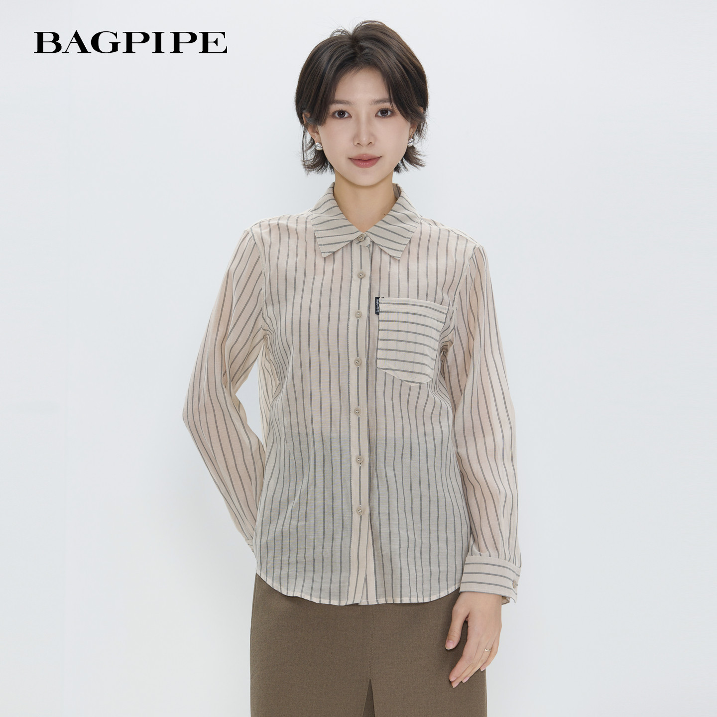 风笛2026春季新款设计感竖条纹衬衫上衣长袖宽松通勤内搭休闲衬衣,女装/女士精品,衬衫,淘宝优惠券,粉丝福利购,淘宝优惠卷