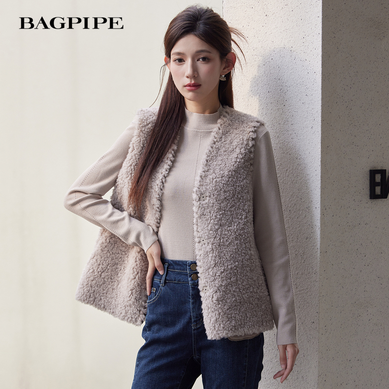 风笛新款气质100%绵羊毛马甲