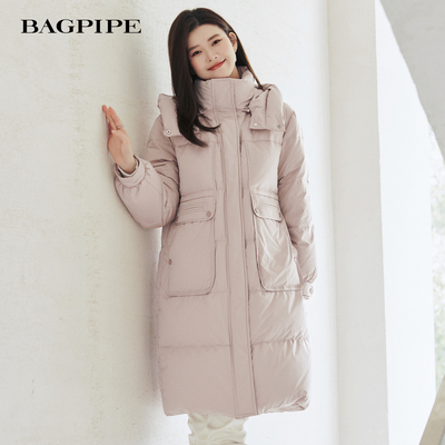 风笛2025冬季新款中长款连帽宽松90鹅绒羽绒服女休闲保暖外套