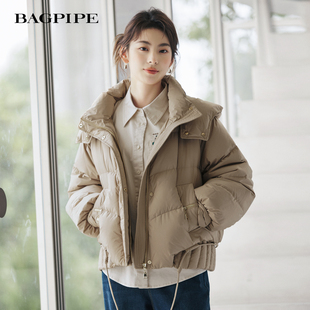 风笛2025冬季新款连帽短款面包服鹅绒羽绒服上衣保暖外套女