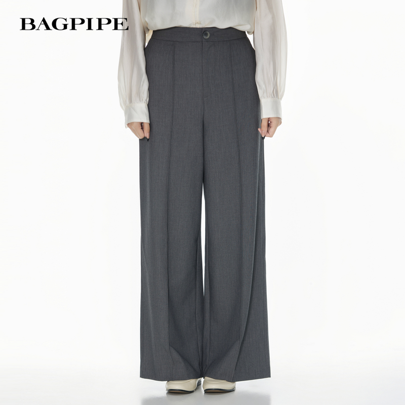 风笛2025春季新款高腰直筒显瘦垂顺西装裤小个子显高通勤气质长裤