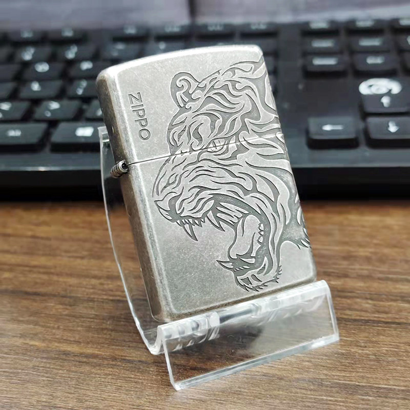 芝宝ZIPPO古银滚花蚀刻虎年纪念款双面虎头本命年礼物填漆寅虎