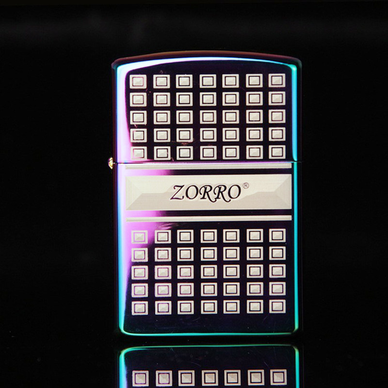 佐罗Z8654ABCD4款方块标蓝冰黑冰紫冰幻彩纯铜壳煤油打火机ZORRO